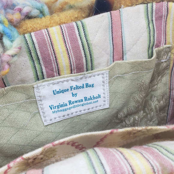 Handmade Felted Wool Purse Large Flower Tote Virginia Rowan Rokholt Art 1990s - Picture 10 of 10